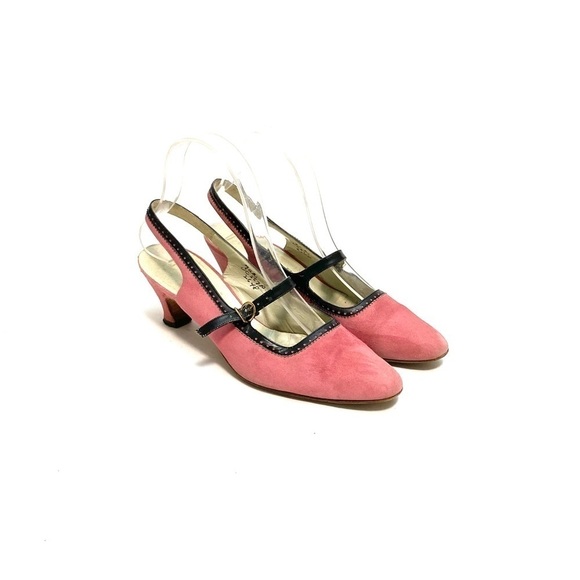 Vintage 1960s pink suede slingback Mary Jane kitten heels - Picture 6 of 8